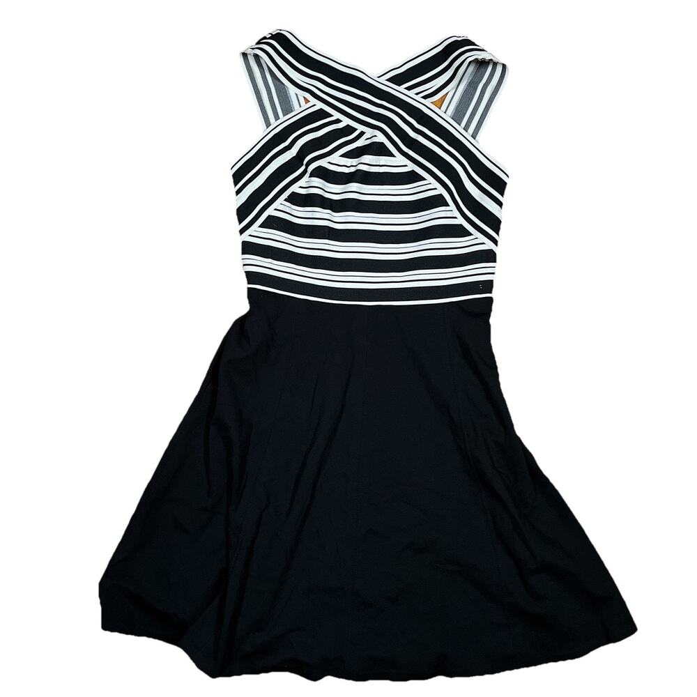 Maeve By‎ Anthropologie Crosswise Flare Mini Dress Size 8 Black White Striped